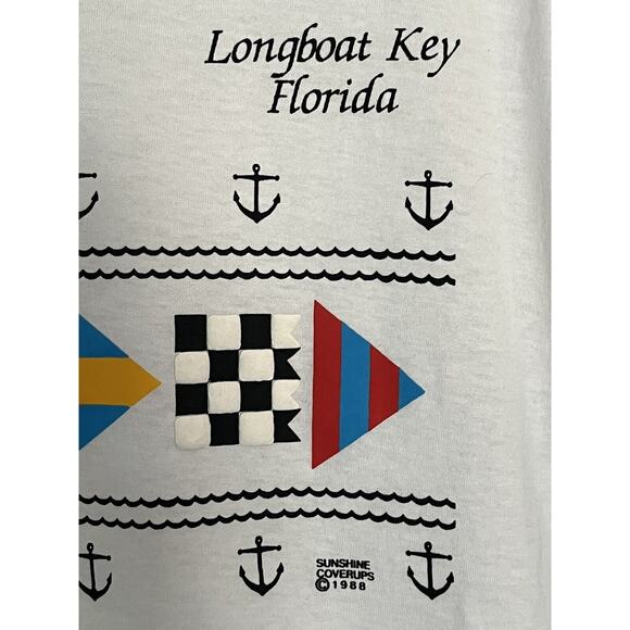 Vintage Longboat Key Florida Sunshine Coverup Shirt Nautical Single Stitch Flags - Picture 3 of 9